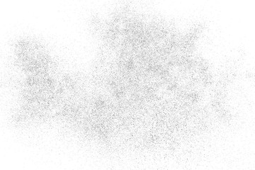 Black grainy texture isolated on white background. Dust overlay. Dark noise granules. Digitally generated image. Vector design elements. Illustration, Eps 10.