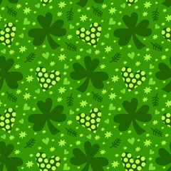 Vector seamless pattern with clover leaves. Suitable for St. Patrick's Day or spring design.