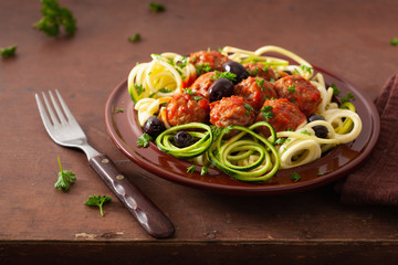 keto paleo zoodles zucchini noodles with meatballs and olives