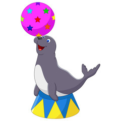 Illustration of Circus seal playing a ball