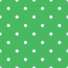 Polka dot seamless pattern with white dots on fresh green background. Elegant design for spring wallpaper, scrapbooking, fashion fabric and home decor textile.