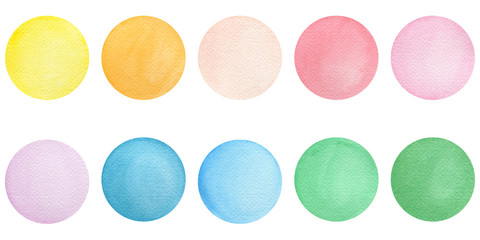 set of watercolor colorful dots, vibrant colors circles design element for poster, invitation, frame or party, watercolor geometric design