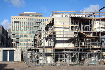 Construction of new residential houses on Zeeburgereiland, Amsterdam
