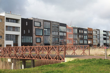 Newly builded residential street with modern design on the Zeeburgereiland, Amsterdam
