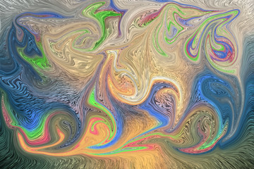 Abstract color background in impressionism style of multicolored liquid colors. Liquid marble texture, waves Swirl pattern . Modern design. Psychedelic wallpaper or for web .