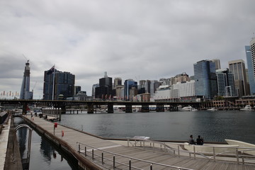 Fototapeta na wymiar Darling Harbourview with water views and views of the Bridge