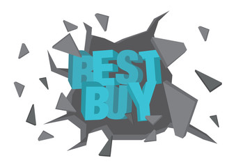 Vector isolated illustration of a typography 3D phase Best Buy breaking through the wall. Concept of sale and promotion.