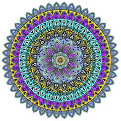 illustration mandala with colored ornaments for design