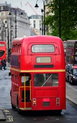 Foto op Canvas LondonBus Doppeldecker rot Vintage Oldtimer typisch Wahrzeichen England UK Großbritannien britisch öffentlich Nahverkehr einzigartig Linksverkehr Sightseeing Sehenswürdigkeit Rückseite Haltestelle © ON-Photography