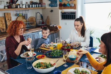 family and friends lunch or dinner party at home