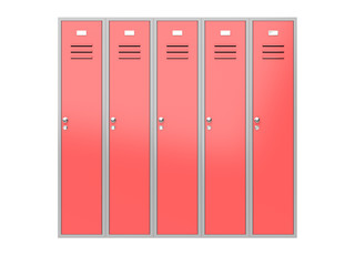 Red gym closed lockers. 3d rendering illustration