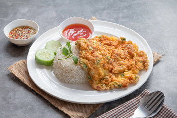 Thai style pork omelette with rice.