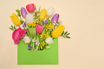 Colorful Spring Flowers And Envelope