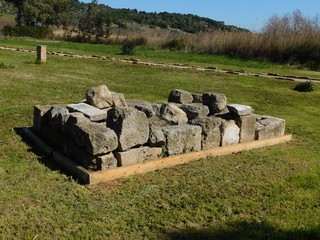 The altar in the ancient sanctuary of Artemis, near the temple, in Brauron or Vravrona, Attica,...