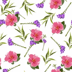 Tuinposter Cute Floral pattern with pink flowers. Motifs scattered random. Seamless texture.  © Виктор Фесюк