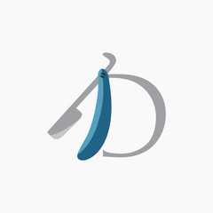 logo letter d with Shaver barber vector design
