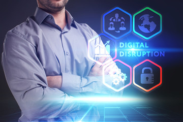 Business, Technology, Internet and network concept. Young businessman working on a virtual screen...