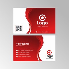 Simple Abstract Wave business card with Red color design, professional name card template vector