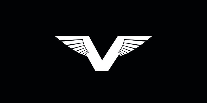 V initial letter logo design with wings