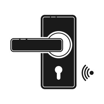 Door lock icon with key card or WiFi. S imple d esig n f o r w eb s i t es a nda pps