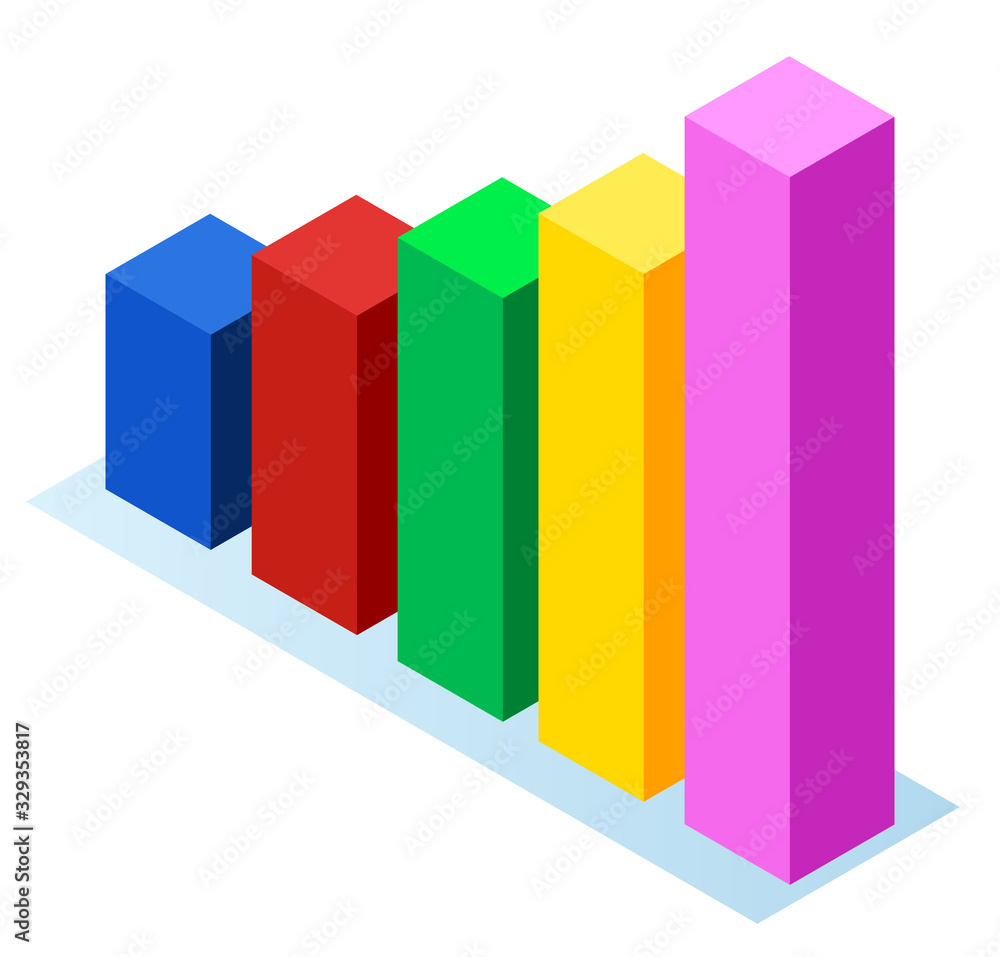 Aufkleber graph with colorful rising columns 3d isometric view. rising chart symbol of success isolated on whi