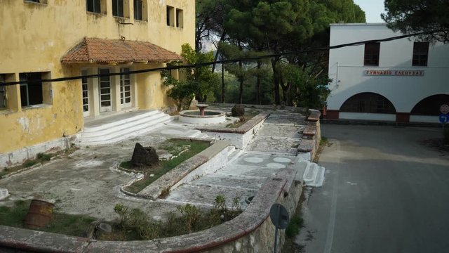 The entrance of the old sanatorium in Eleousa village, Rhodes Island, Greece