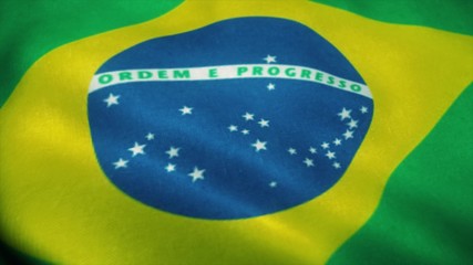 Brazil flag waving in the wind. National flag of Brazil. Sign of Brazil. 3d rendering
