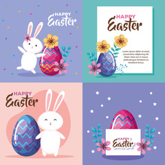set of happy easter card with decoration vector illustration design