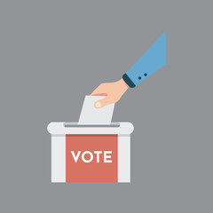 Vote vector illustration. Hand puts ballot, voters making decisions.