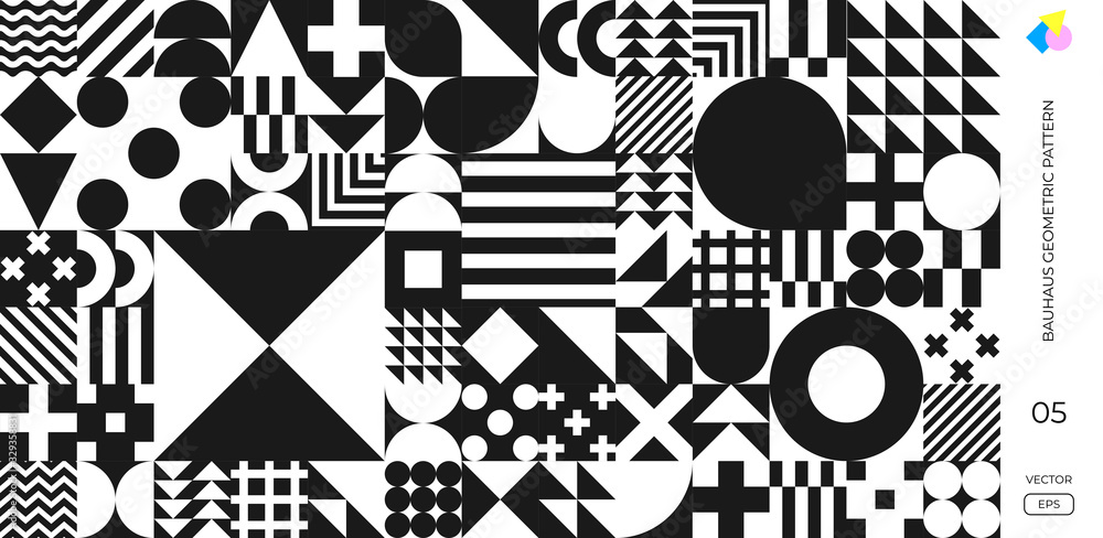 Poster bauhaus swiss minimal pattern background, vector abstract geometric poster. bauhaus monochrome backg