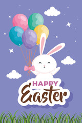 Obraz na płótnie Canvas happy easter card with rabbit and balloons helium vector illustration design