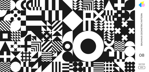 Abstract Bauhaus geometric pattern, vector background. Black and white  Bauhaus Swiss pattern background
