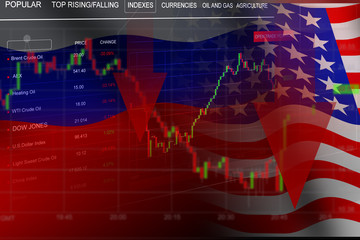 Fototapeta na wymiar 2020 crisis charts on usa flag background