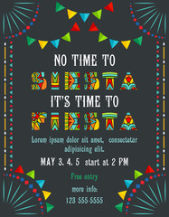 No time to siesta its time to fiesta poster template with festive decorative elements. - 329359662