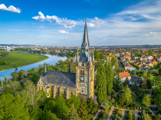 Fototapeta na wymiar Droneshot from Dresden Briesnitzer Church