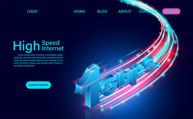 High Speed Internet Concept. 1 Gbps in global broadband networks speed. isometric flat design vector illustration