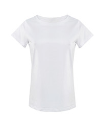 White women's t shirt isolated on white background.
