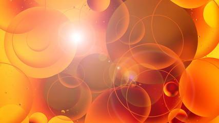 bright oily drops in water with colorful background, close-up
