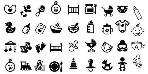Plakat Baby,Baby toys, feeding and care icons set Vector illustration