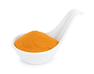 Curcuma. Turmeric spice powdered  in bowl on white background