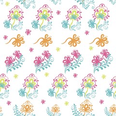 Colorful Vector seamless pattern with stylised floral ornament on white background