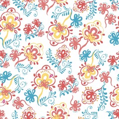 Colorful Vector seamless pattern with stylised floral ornament on white background