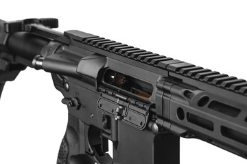 Modern automatic carbine isolate on a white back. Weapons for the army, police and special units. A...