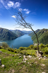 Spring panorama of Lake Como seen from the town of Pigra