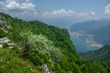 Fototapeta na wymiar Panorama di primavera del corno centrale di Canzo nelle montagne sopra il lago di Como