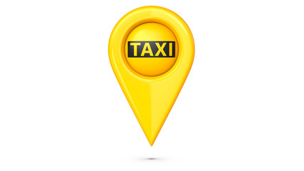 Pin map place location with the word taxi. 3d rendering Illustration Isolated on white background.