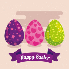 happy easter card with eggs decorated vector illustration design
