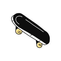 Hand-drawn skateboard in the Doodle style. Vector illustration isolated on a white background.Suitable for t-shirts, posters, icons for a website or app.