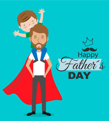 Fathers day card. Boy on top of father