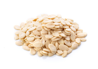 Pumpkin seeds on a white background